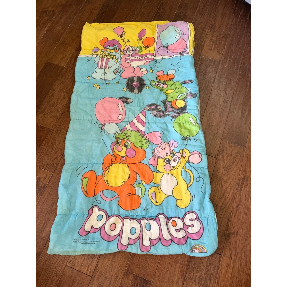 Vintage 1986 Popples Sleeping Bag ERO Industries Blue Yellow Retro 80s Kids Toy